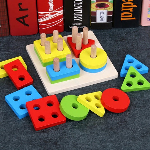Baby Toys Educational Colorful Wooden Geometric Sorting Board Montessori Kids Educational Toys Stack Building Puzzle Child Gift